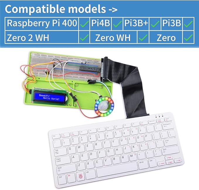 GeeekPi Complete Starter Kit for Raspberry Pi 4B, Python C Java Scratch Code, with 100-Page Tutorial, 16 Projects, 68 Items, ABS Breadboard Holder, Camera Module, Sound Sensor (Pi Board Not Included)