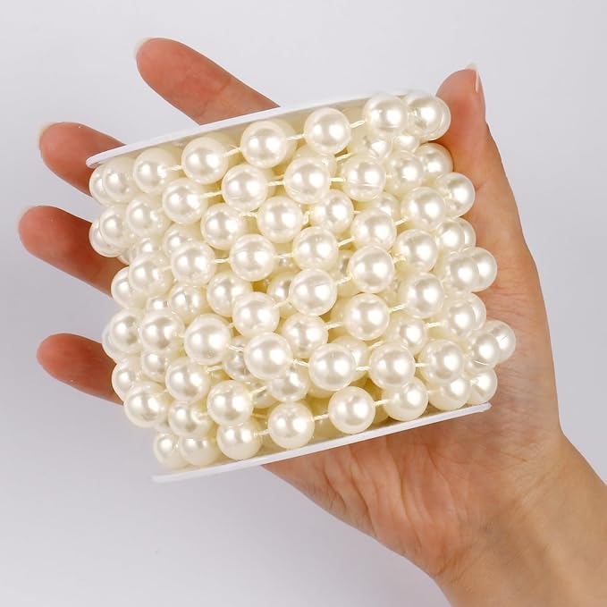[16.4Feet] Pearl Beads Garland, 12MM 5.4 Yards Faux Pearl Beads String Roll Bulk for DIY Craft Wedding Party Christmas Tree Decoration