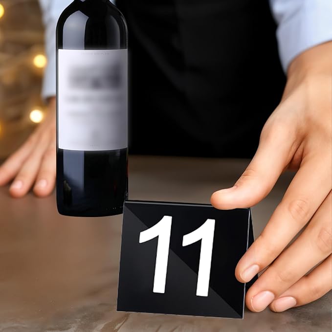 Table Numbers 1-25 Acrylic Restaurant Table Numbers Double Side Plastic Table Tent Table Numbers for Events Banquets Party Wedding Food Service Reception(Black)