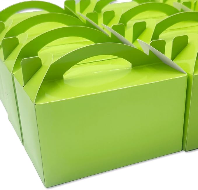 TIMESEEK 30-Pack Spring Green Gable Treat Boxes with Handles, 6" Pop-Up Party Favor Gift Boxes for Candy, Birthday,Wedding,Baby Shower, Eco-Friendly Cardboard Goodie Bags for Kids, Bachelorette Decor