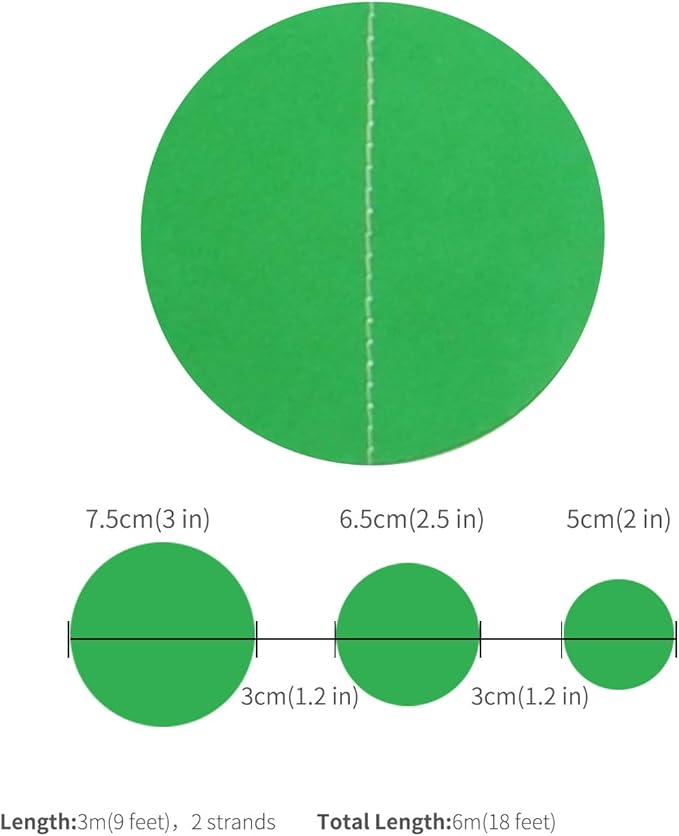 Green Paper Garland Circle Dot Party Banner Streamer Backdrop Hanging Decorations, 20 Feet in Total