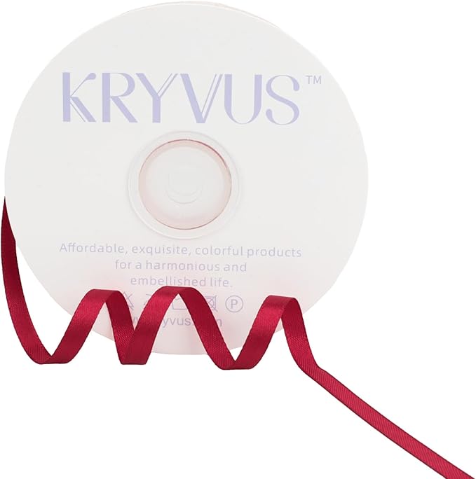 Scarlet Red Satin Ribbon 1/4 inch X Continuous 50 Yards, Single Face Polyester Ribbon Perfect for Gift Wrapping, Flower Bouquet, Wedding Decor, Crafts, Bow Making, Sewing and More