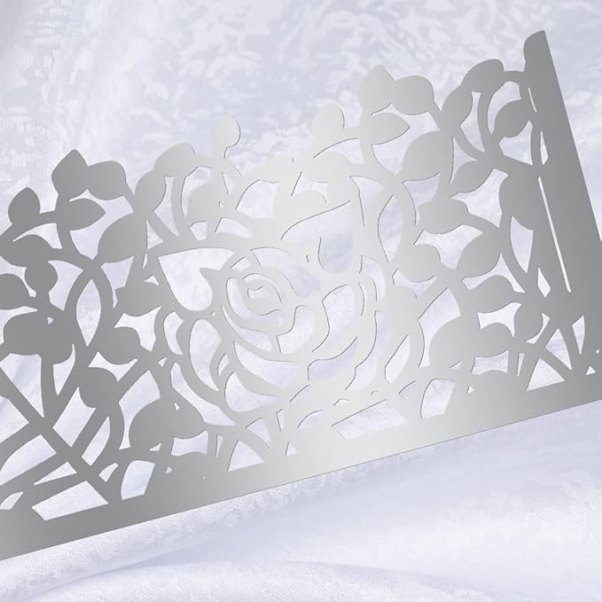150PCS Rose Flower Paper Napkin Rings, Simple Napkin Holders Dinner Tables Rings Elegant Ornament Table Setting Decoration for Wedding, Christmas, Thanksgiving, Holiday, Party (Silver) (Pack of 2)