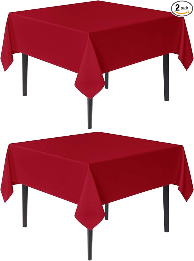 sancua Christmas Red Square Tablecloths 54x54 Inch, 2 Pack - Fabric Table Cloth for Square or Round Tables, Washable Polyester Table Cover for Dinner, Holiday Party, Decorative Display Tables