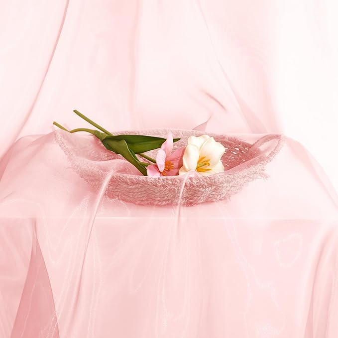 P Pothuiny Sheer Organza Fabric by The Yard, 1 Yard x 60 Inch Wide Bridal Light Pink Organza Tulle Fabric Roll Shiny Gauze Fashion Dress Sewing Craft for Wedding Party Decorations Backdrop
