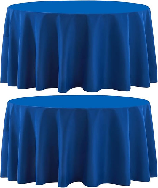 Round Tablecloth 2 Pack 108 Inch Royal Blue Tablecloths Washable Decorative Linen Polyester Table Clothes Cover for Dining Table Banquets Buffet Parties and Wedding
