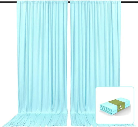 2 Panels Lake Blue Backdrop Curtain, 10 x 10 Feet Satin Background Curtains for Parties, Weddings, Baby Showers, Halloween, Christmas Birthday Party Photoshoot Backdrop Curtains Decorations