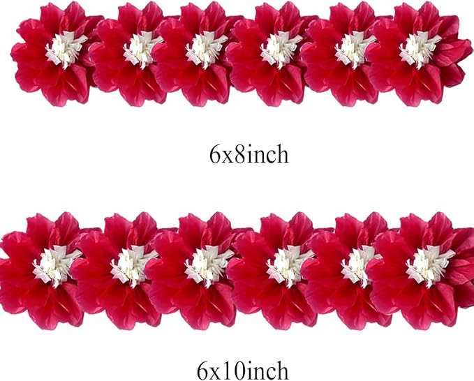 12pcs 8in 10in Paper Flowers Tissue Flowers Pom Paper Pom Poms Hanging Paper Flowers Wall Backdrop Wedding Party Flower Decorations DIY Art Craft Blooms for Birthday Baby Shower Nursey Decor red