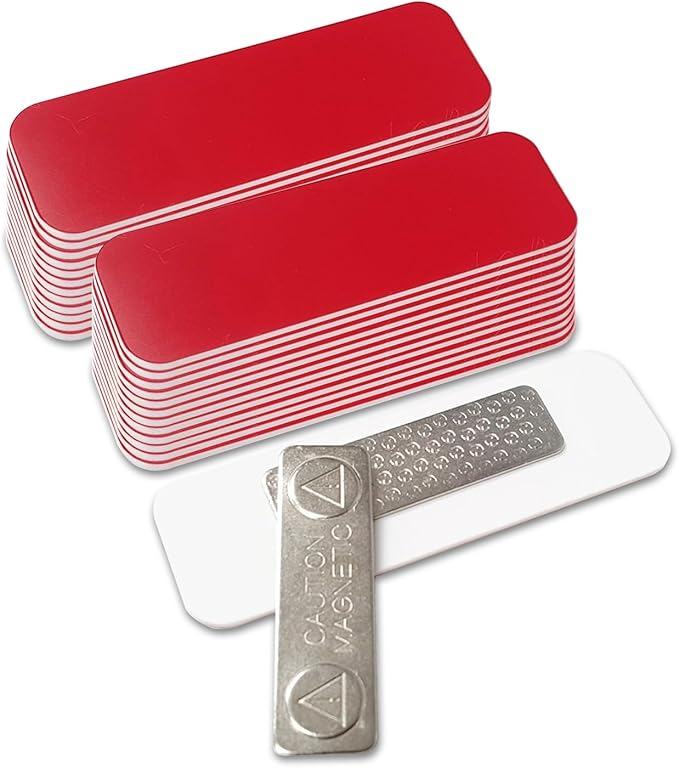 Red Name Tag Blanks – 25 Pack, 1" x 3", Round Corners, Durable Plastic Engravable Badges with Magnetic Backing – All Quality Badges