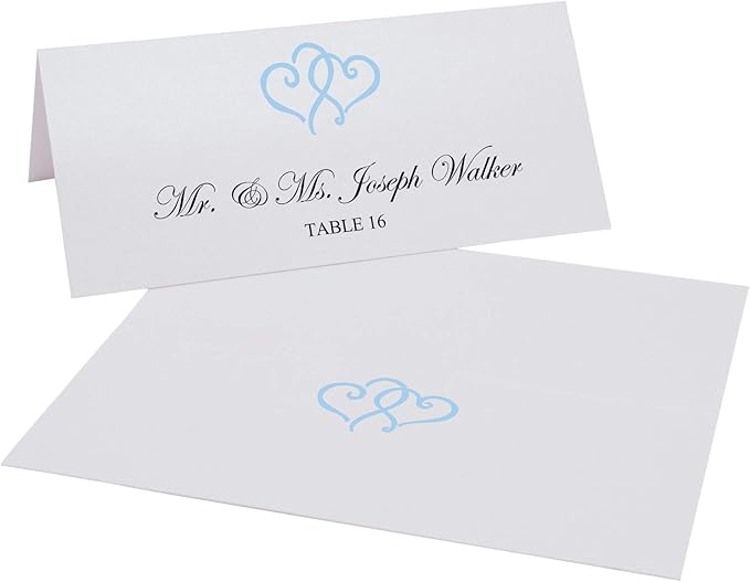 Linked Hearts Printable Place Cards, Light Blue (Choose Color), Set of 150 (25 Sheets), Laser & Inkjet Printers - Wedding, Party, Dinner, and Special Events - Made in the USA
