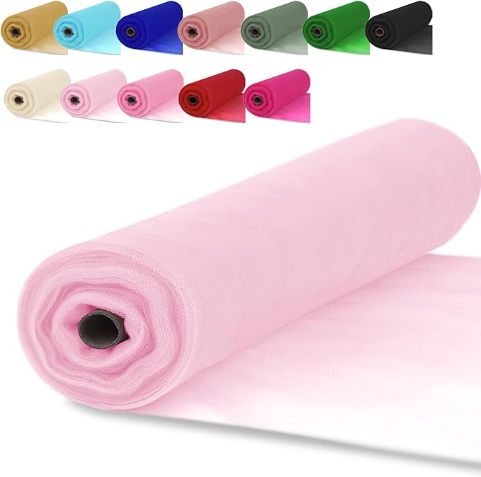 Soft Pink Tulle Fabric Rolls 54 Inch x 10 Yards Large Mesh Tull Bolt for Wedding, Garden Netting, Tutu Skirt, Party Decoration and Craft Supplies