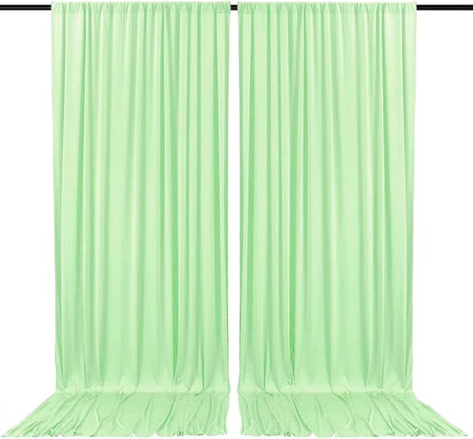 2 Panels Light Green Backdrop Curtain, 10 x 10 Feet Satin Background Curtains for Parties, Weddings, Baby Showers, Halloween, Christmas Birthday Party Photoshoot Backdrop Curtains Decorations