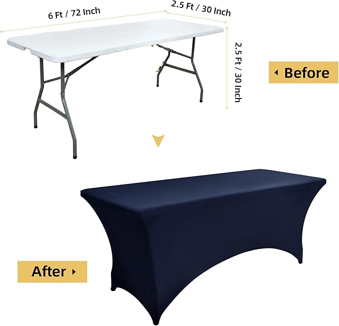 2-Pack 6ft Spandex Table Covers for Rectangle Standard Folding Tables - Wrinkle Resistant Stretch Tablecloths - Ultimate Fitted Table Protector for Parties, Trade Shows, Banquet
