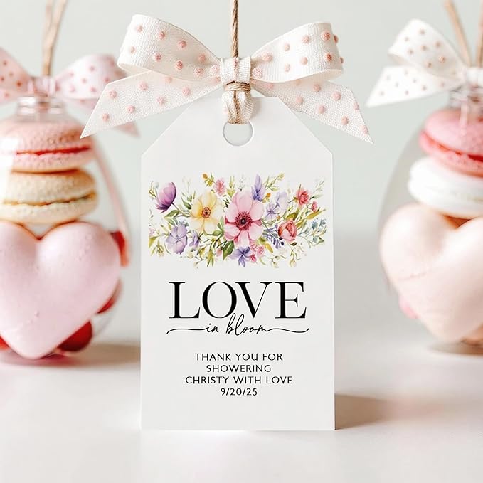 Custom 2.3x1.5 inch 60pack Gift Tags with Strings,Personalized Thank You Tags Party Decoration Paper Gift Labels for Birthday Wedding Favor Baby Shower Floral Hang Tag Hangtag