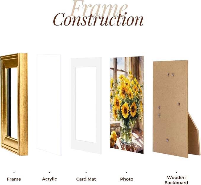 TWING 4x6 Gold Picture Frames Set of 6,Rustic Gold Frames Display Pictures 3x5 with Mat or 4x6 Without Mat,Tabletop Display and Wall Mounting Collage Photo Frame,Set for Wall Gallery