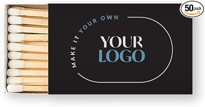 Weddingstar Matchboxes with Custom Printed Stickers for Corporate Gift - Your Business Logo - Pack of 50 Black