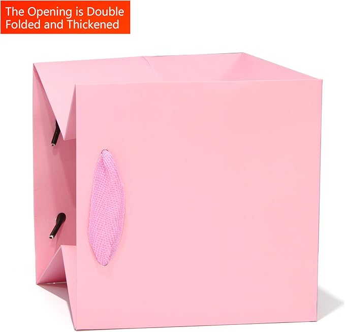 Pink Paper Gift Bag 4 in Paper Gift Box Small Square Bottom Kraft Paper Bags with Handles for Wedding Baby Shower Birthday Party (Pink, 4 x 4 x 4 in, 10 CT)