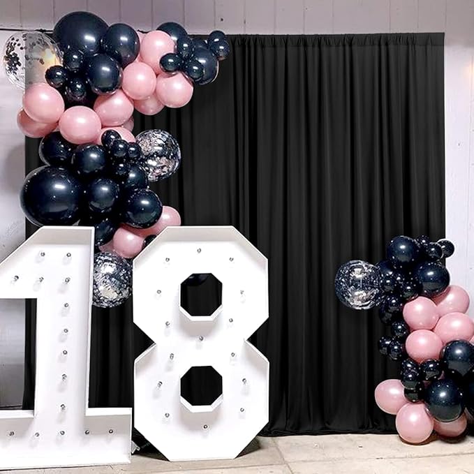 AK TRADING CO. 10 feet x 10 feet IFR Polyester Backdrop Drapes Curtains Panels with Rod Pockets - Wedding Ceremony Party Home Window Decorations - Black