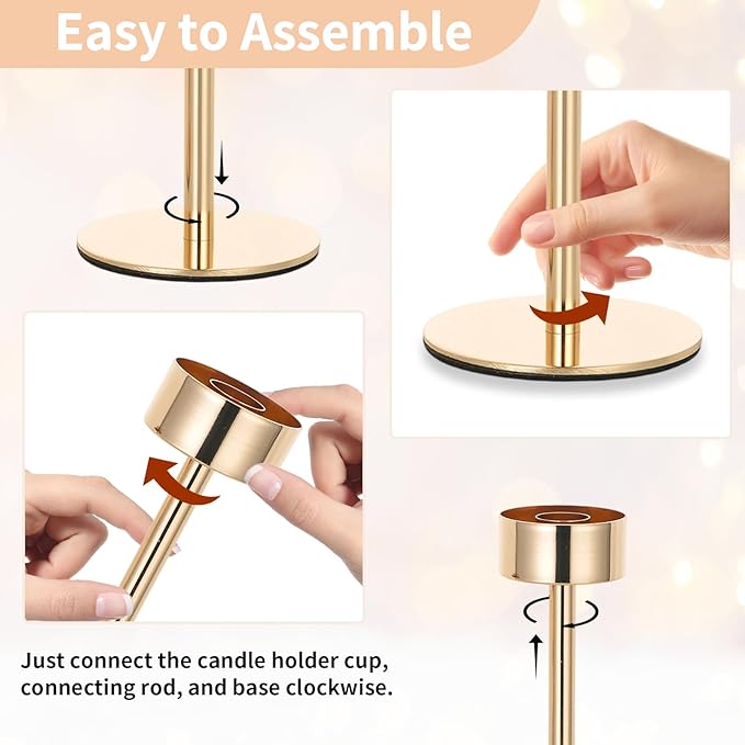 NUPTIO Tall Candlestick Holders for Centerpiece: Hurricane Candle Stick Holders with Ribbed Glass Sleeve - Gold Metal Candleholder Set of 3 for Table Fireplace Living Room Decor