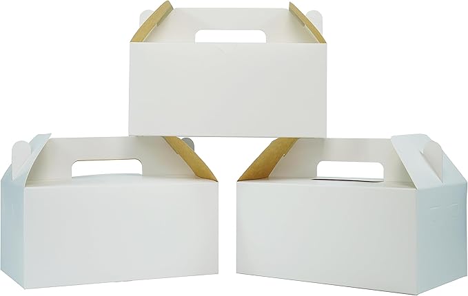 PandaPandaPPS 50 Pack White Gable Boxes (8.25"×5"×4") for Foods, Gifts and Party Favors, Goodie Gift Boxes Treat Boxes for Birthday Party, Wedding, Baby Shower