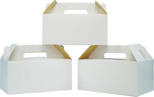 PandaPandaPPS 50 Pack White Gable Boxes (8.25"×5"×4") for Foods, Gifts and Party Favors, Goodie Gift Boxes Treat Boxes for Birthday Party, Wedding, Baby Shower