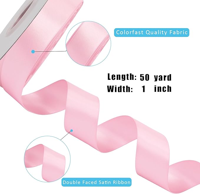 LaRibbons 1 Inch 50 Yard Double Faced Satin Ribbon,Rose Pink Satin Craft Fabric Ribbon for Gift Wrapping Floral Bouquets Wedding Party Decoration