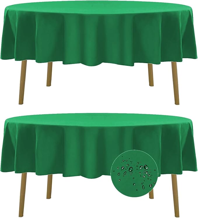 Fokitut 2 Pack Waterproof Round Tablecloth, 90 Inch, Stain Resistant and Wrinkle Polyester Table Cloth, Fabric Table Cover for Kitchen Dining, Wedding, Party, Holiday Dinner-Emerald