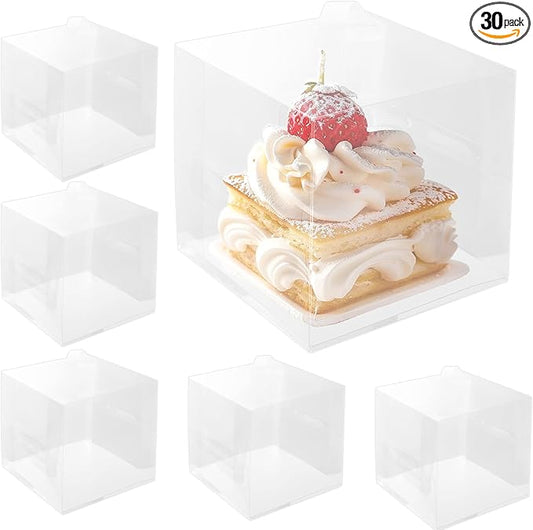 2 inch Clear Cake Boxes 30 Pack - Transparent Bakery Boxes with Handles for Cupcakes, Donuts, Chocolates & Party Treats - Perfect for Weddings, Birthdays (2 inch/30 pcs)