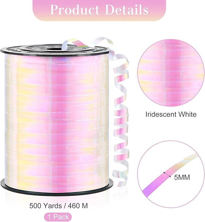 500 Yards Iridescent White Curling Ribbon-Balloon String-Balloon Ribbon Shiny Roll for Party Decoration, Gift Wrapping, Wedding, Art Crafts
