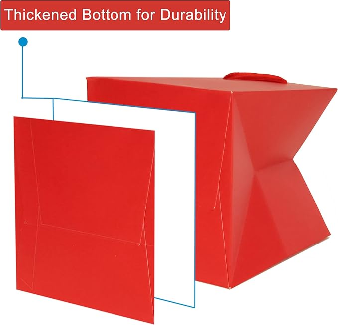 Red Paper Gift Bag Small Square Bottom Kraft Paper Bags with Handles for Wedding Baby Shower Birthday Party (Red, 8 x 8 x 8 in, 10 CT)