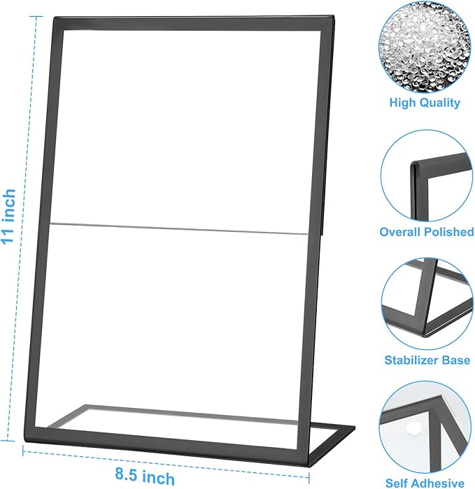 EHWINE 12 Pack Acrylic Sign Holder 8.5 x 11, Black Picture Frame Stand up Table Top Sign Holders, Slanted Back Paper Holder Clear Display Stand Menu Flyer Holder for Wedding Party