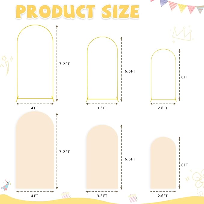 Wedding Arch Stand with Beige Spandex Fitted Arch Backdrop Cover Set 6FT 6.6FT 7.2FT Round Top Chiara Backdrop Stands and Covers for Birthday Party Baby Shower Banquet Decoration