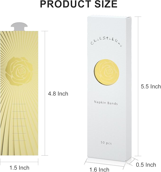 Polymer Material Reusable Napkin Band, Glue-Free Tear-Proof Water Resistant Oil-Proof Napkin Bands Set of 50(Front Gold Color and Back Silver), 6 Adjustable Sizes Napkin Rings