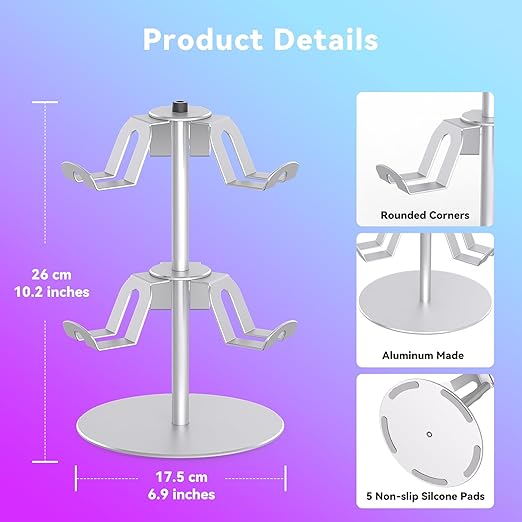 DGPCT Controller Stand Compatible with Xbox PS5 PS4 Nintendo Switch Pro, 2 Tiers Aluminum Headset Holder, Gaming Headphone and Controller Holder Organizer Rack, Universal & Stable (Silver)