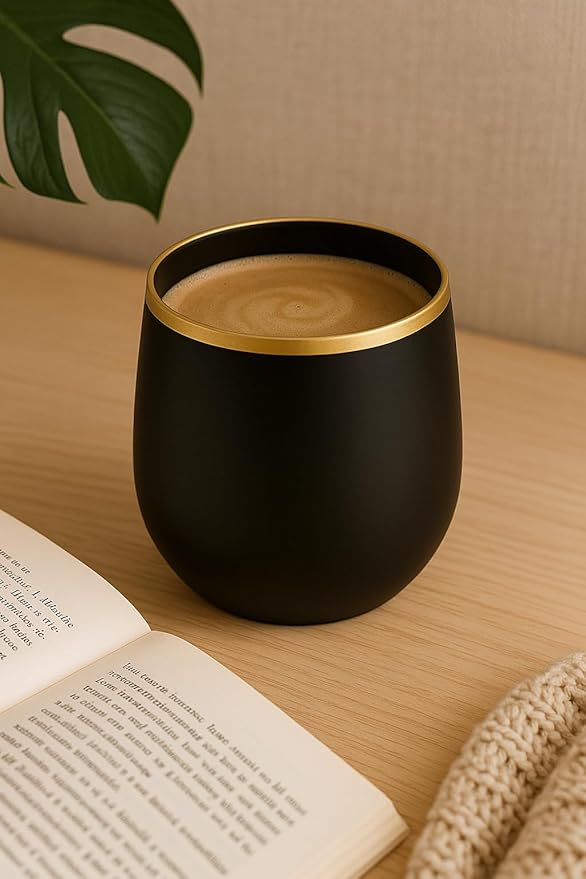 40 count Unbreakable Stemless Plastic Wine Champagne Whiskey Glasses Elegant Durable Disposable Indoor Outdoor Ideal for Home, Office, Bars, Wedding, 12 Ounce Cups Black Gold Rim Matte