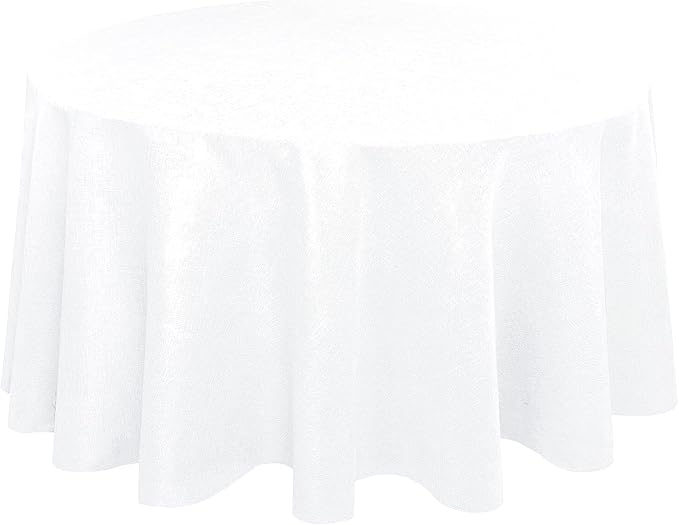 Hiasan Round Linen Tablecloth 120 Inch - Wrinkle and Stain Resistant Washable Polyester Fabric Table Cloth for Dining Room Kitchen Party, White
