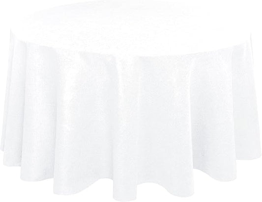 Hiasan Round Linen Tablecloth 120 Inch - Wrinkle and Stain Resistant Washable Polyester Fabric Table Cloth for Dining Room Kitchen Party, White