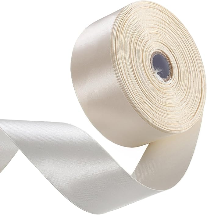 1-1/2" x 50 Yards Ivory Satin Ribbon Single Faced Fabric Ribbons for Gift Wrapping, Crafting, Floral Arrangements, Flower Bouquet, Wedding, Home Decor
