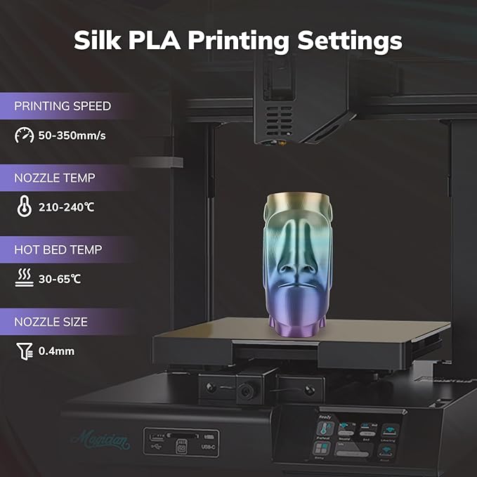 AMOLEN Silk PLA 3D Printer Filament, Shiny Multicolor Kingfisher Rainbow PLA Filament 1.75mm, Gradient Color Change PLA 3D Printing Filament for Most FDM 3D Printer, Blue Purple Yellow, 1kg (2.2lbs)