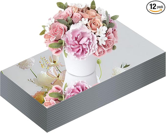 JAMBALAY 12"×5" Mirror Centerpieces for Tables, Set of 12 Glass Mirror Table Centerpieces, Rectangular Glass Mirror Trays, Mirror Candle Plates for Wedding Decorations and Party