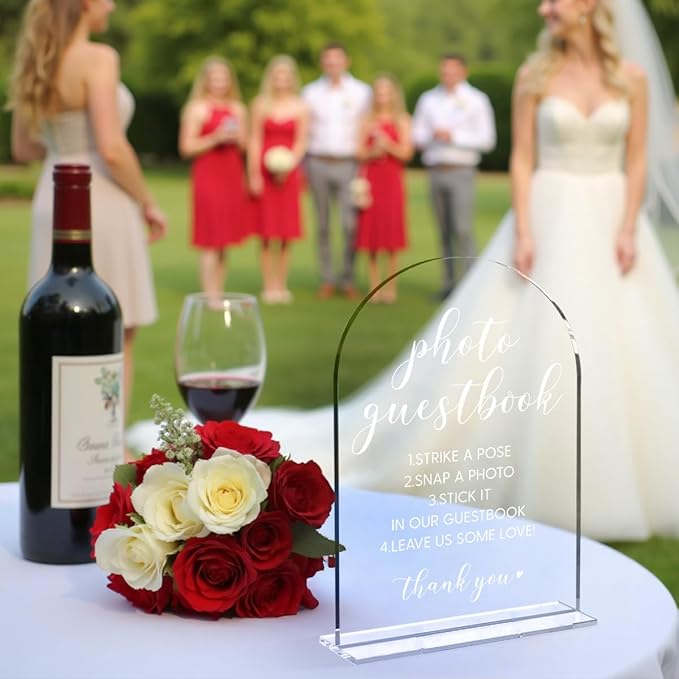 Wedding Sign，Please Sign Our Guestbook Sign，Wedding Sign for Ceremony and Reception, Arch Acrylic Wedding Signs, Wedding Decorative Signage For Table Decor 5 x 7 Inch (White)