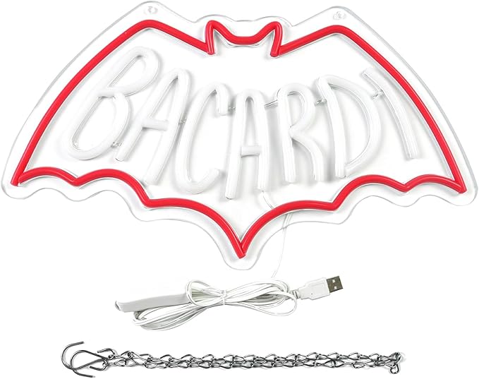 Bacardi Rum neon commercial sign for store wall decor，USB Powered Neon Bar Signs，Neon Lights for Man Cave, Bedroom, Home Bar, Store, Club, Bistro, Party, Gifts (Bar)