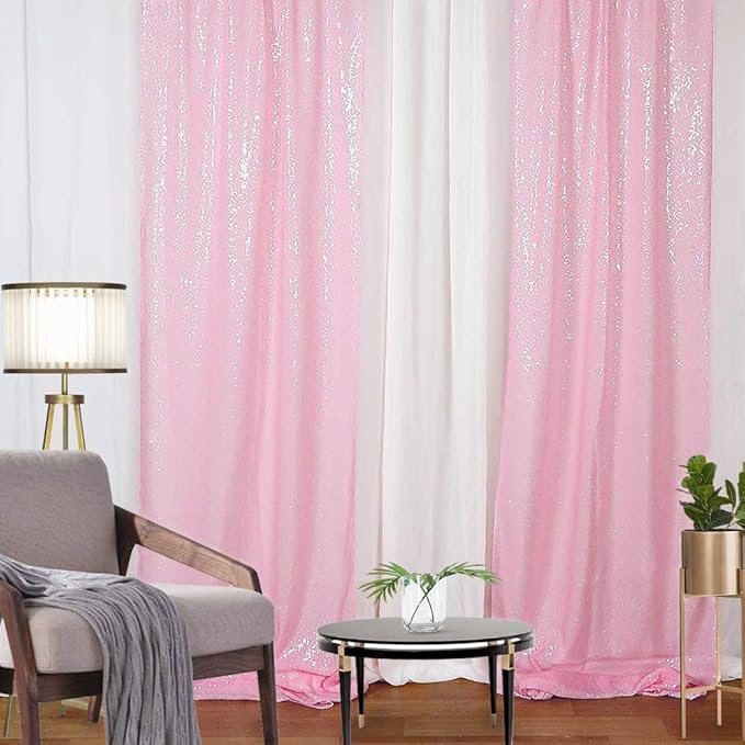 Pink Sequin Backdrop Curtains 4 Panels 2FTx8FT for Wedding, Birthday, Bridal Party, Photo Backdrop