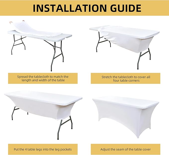 10-Pack 6ft White Spandex Table Covers for Rectangle Standard Folding Tables - Wrinkle Resistant Stretch Tablecloths - Ultimate Fitted Table Protector for Parties, Banquet, Wedding