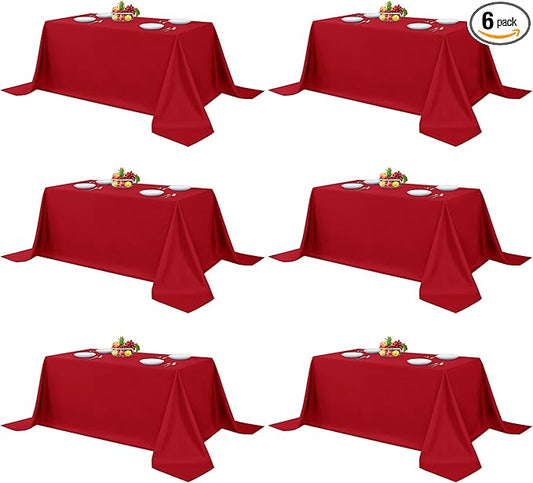Fitable Elegant Red Rectangle Table Clothes, 6 Pack - 90 x 132 Inch - Reusable and Washable Tablecloths, Polyester Fabric Table Covers for Wedding, Party, Banquet, Formal Events