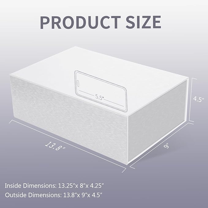 Large White Gift Box,13.75"x9"x4.5", Gift Boxes with Magnetic Lids for Presents Closure Gift Packing for Birthday,Christmas, Halloween,Wedding,Bridal Gifts,Mother's Day Gift Packging