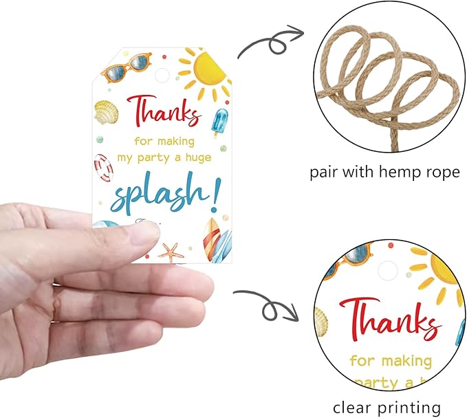 50pcs Summer Beach Thank You Tags for Swimming Themed Party Favors, Summer Gift Label for Hawaiian and Beach Party Decoration (Beach)