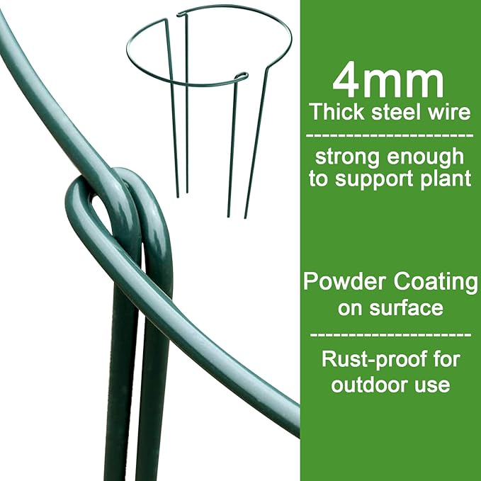 HiGift 12 Pack Plant Stakes for Indoor Plants, Metal Garden Peony Support Cages, Outdoor Plant Supports Ring Prop, Large Plant Stake for Hydrangea,Rose,Flower,Vine,Potted Plants (10" W x 24" H)