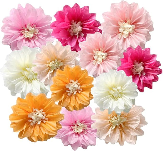 12pcs 10in 12in Paper Flowers Tissue Flowers Pom Paper Pom Poms Hanging Flowers Wall Backdrop Wedding Party Flower Decorations DIY Art Craft Blooms for Birthday Baby Shower Nursery Decor Multi