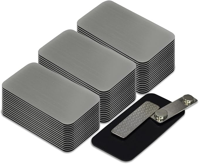 Name Tag/Badge Blanks - 100 Pack - 1-1/2" X 3" (Brushed Silver) Round Corners, Magnetic Backing